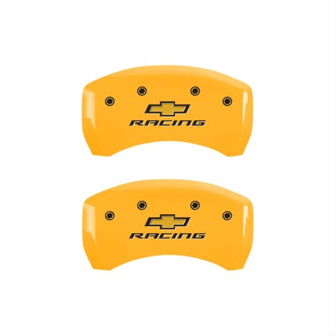 MGP 4 Caliper Covers Engraved Front & Rear Chevy racing Yellow finish black ch