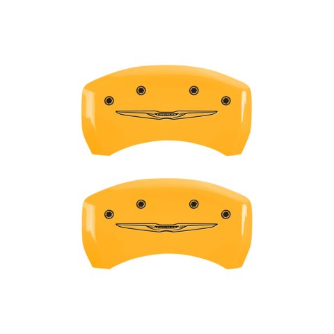 MGP 4 Caliper Covers Engraved Front & Rear Style 2/Chrysler Wing Yellow finish black ch