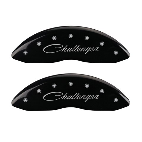 MGP 4 Caliper Covers Engraved Front & Rear Cursive/Challenger Black finish silver ch