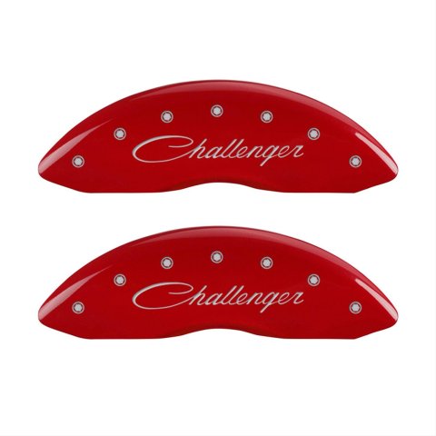 MGP 4 Caliper Covers Engraved Front & Rear Cursive/Challenger Red finish silver ch