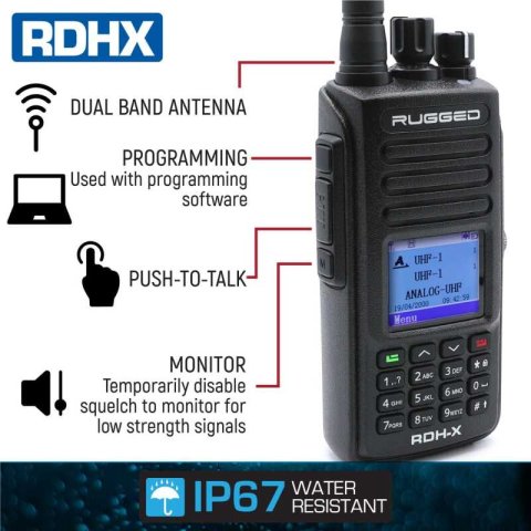 Rugged Radios WATERPROOF - Rugged RDH-X - Bus Band 2-Way Radio - Digital and Analog / Safety Yellow