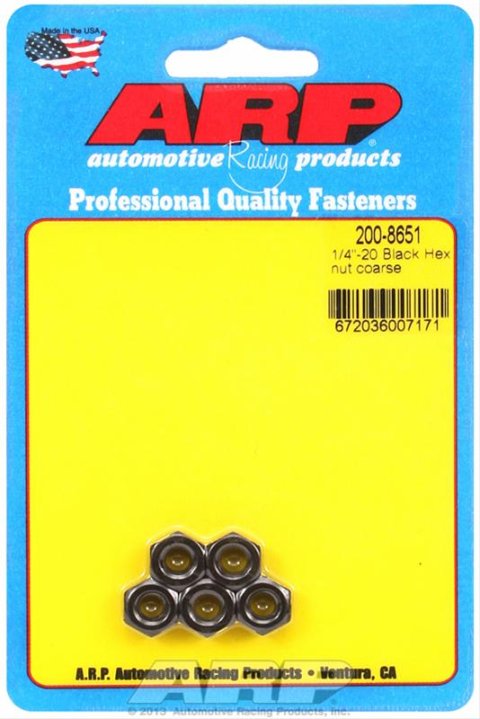 ARP 1/4-28 Black Coarse Hex Nut Kit (5/PKG)