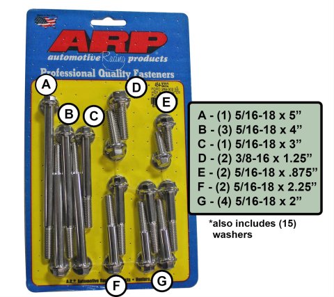 ARP Ford 289-302 SS Hex Aluminum Water Pump and Front Cover Bolt Kit