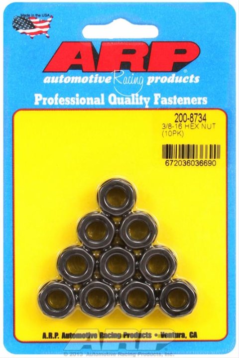 ARP 3/8-16 Black Hex Nut Kit (Qty 10)