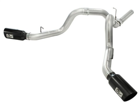 aFe MACH Force XP Exhaust 4inch DP-Back All SS 2011-14 GM Diesel Trucks V8-6.6L LML Black Tips
