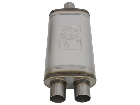 aFe MACH Force XP SS Muffler 2.5in Center Inlet / 2.5in Dual Outlets 18in L x 9in W x 4in H Body