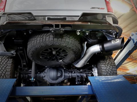 aFe Large Bore-HD 5in 409SS DPF-Back Exhaust System w/Blk Tip 24-25 GM Diesel Trucks V8-6.6L(td) L5P