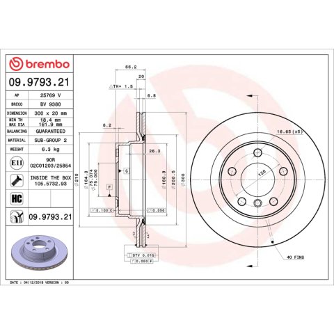 Brembo 12-16 Town & Country/12-20 Dodge Grand Caravan/12-14 Volkswagen Routan Rear UV Coated Rotor