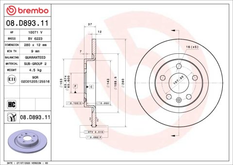 Brembo 13-22 Ford F-250 Super Duty/F-350 Super Duty Rear UV Coated Rotor