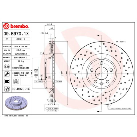 Brembo OE 14-15 Audi A6/A6 Quattro/12-16 S4/12-17 S5/17-20 Porsche Macan Friction Brake Disc
