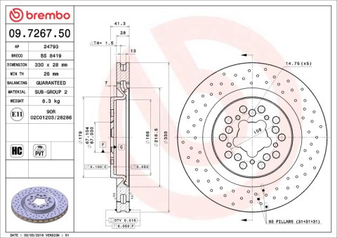 Brembo OE 00-04 Ferrari 360 Drilled Standard Brake Disc