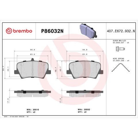 Brembo OE 19-24 Volvo XC40 PRIME Ceramic Brake Pad - Rear