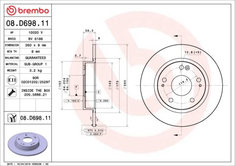 Brembo OE 16-24 Honda Civic/19-22 Insight UV Coated Brake Disc - Rear