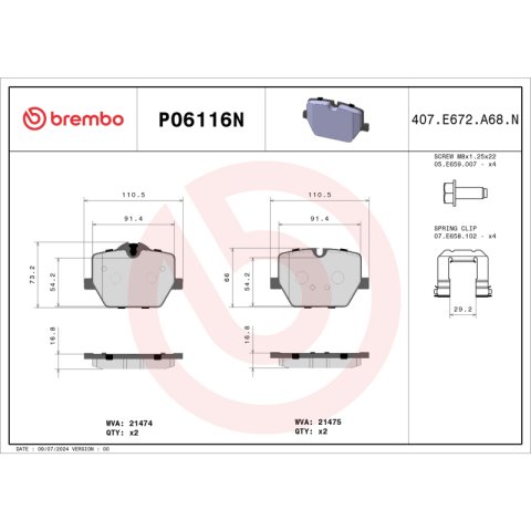 Brembo OE 20-23 BMW M340i/19-23 Z4/20-24 Toyota GR Supra PRIME Ceramic Brake Pad - Rear
