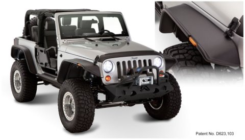 Bushwacker Flat-Style Fender Flares 10919-07 Flares, Flat Style, Front, Rear, Black, Dura-Flex Thermoplastic, Jeep, Set of 4