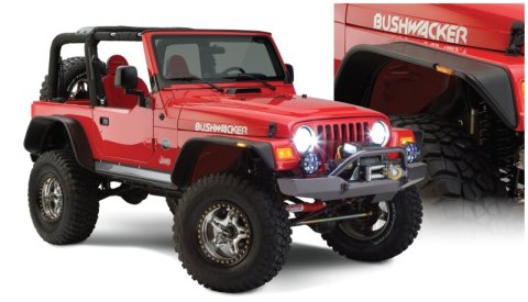Bushwacker Flat-Style Fender Flares 10920-07 Flares, Flat Style, Front, Rear, Black, Dura-Flex Thermoplastic, Jeep, Set of 4