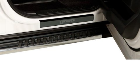 Putco 15-20 Ford F-150 - Regular Cab & SuperCab w/ F-150 Etching (2pcs) Black Platinum Door Sill