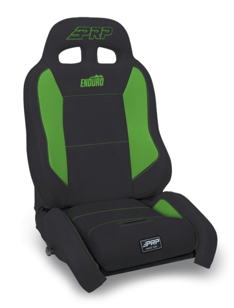 PRP EnduroCrawl Reclining Suspension Seat - Black/Green Vinyl - Driver