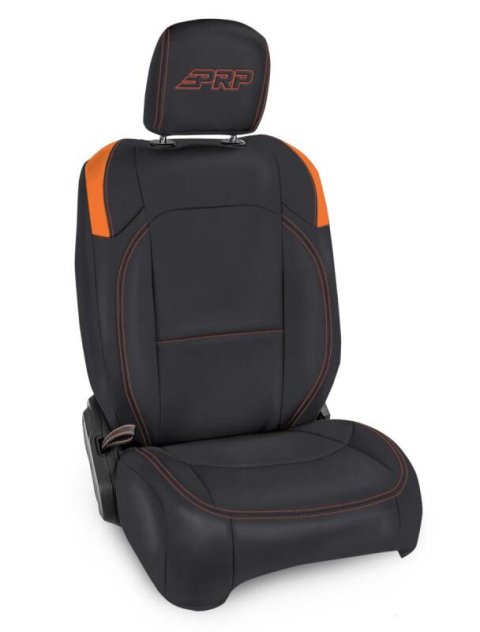 PRP Jeep Wrangler JL Front Seat Covers - 2 door- with Molle Back (Pair) - Black/Orange