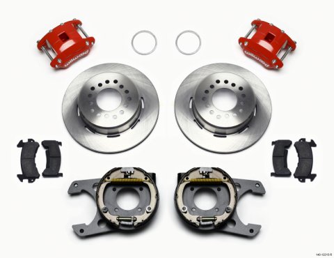 Wilwood D154 P/S Park Brake Kit Red Chevy 12 Bolt 2.75in Off w/ C-Clips