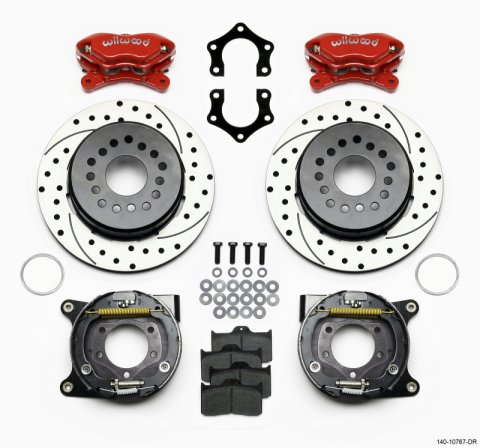 Wilwood Forged Dynalite P/S Park Brake Kit Drilled Red Mopar/Dana 2.50in Off w/Snap Ring Bearing