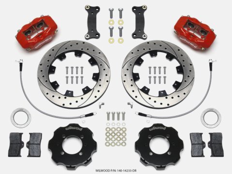 Wilwood Forged Dynalite Front Hat Kit 12.19in Drilled Red 2016-Up Mazda MX5 Miata w/ Lines