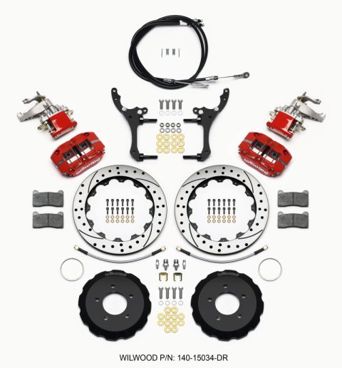 Wilwood Dynapro Radial4 / MC4 Rear Kit 12.88 Drilled Red 2006-15 Miata w/Lines & Cables