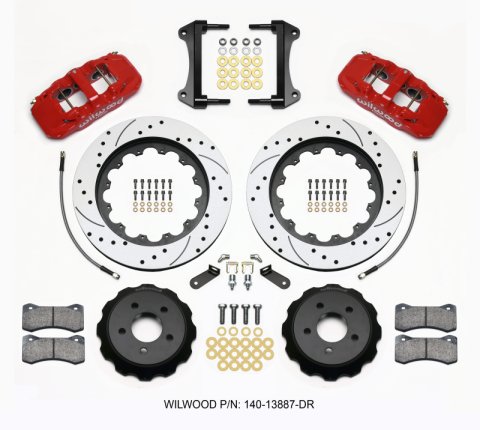 Wilwood AERO6 Front Hat Kit 15.00 Drilled Red 15-23 Mustang w/Lines