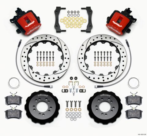 Wilwood Combination Parking Brake Rear Kit 12.88in Drilled Red 2013-Up Ford Focus ST w/ Lines