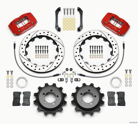 Wilwood Dynapro Radial Rear Kit 12.88in Drilled Red 2006-2007 Subaru WRX w/Lines