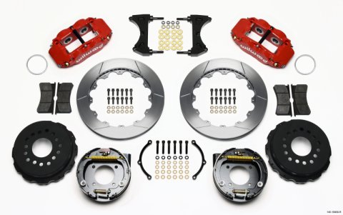 Wilwood Narrow Superlite 4R Rear P-Brk Kit 12.88in Red Chevy 12 Bolt-Spec 3.15in Bearing Front mt