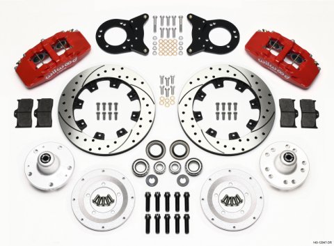 Wilwood Dynapro 6 Front Hub Kit 12.19in Drill Red 1965-1969 Mustang Disc & Drum Spindle
