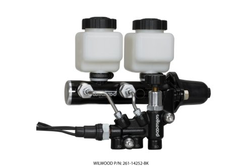 Wilwood Tandem Remote M/C Kit w L/H Bracket & Prop Valve - 1 1/8in Bore Black