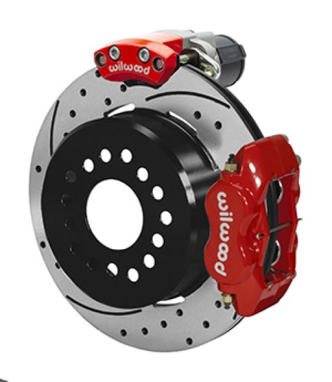 Wilwood Forged Dynalite Rear Electronic Parking Brake Kit - Red Powder Coat Caliper - SRP D/S Rotor