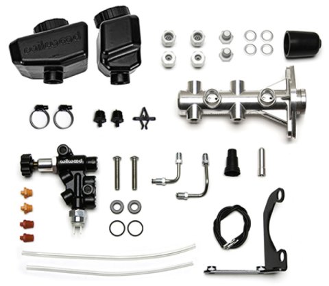 Wilwood Remote Tandem M/C Kit w/Bracket and Valve - 1.12in Bore Burnished