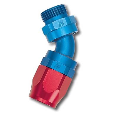 Russell Performance -10 AN Red/Blue 45 Degree Swivel Dry Sump Hose End (-8 Port 3/4in-16 Thread)