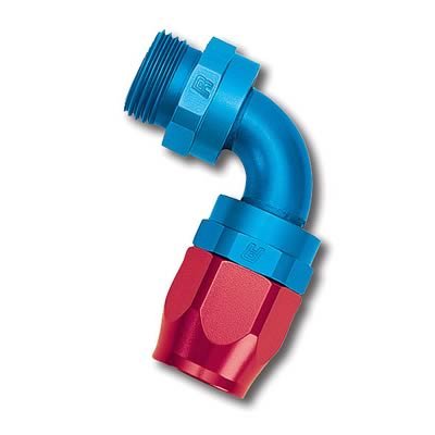 Russell Performance -10 AN Red/Blue 90 Deg Swivel Dry Sump Hose End (-12 Port 1-1/16in-12 Thread)
