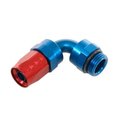 Russell Performance Swivel Hose End Assy #10 AN Male SAE Port to #8 Hose 90 Deg Red/Blue Anodized