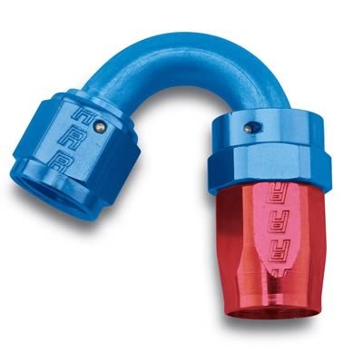Russell Performance -10 AN Red/Blue 150 Degree Full Flow Swivel Hose End (With 15/16in Radius)