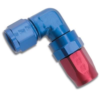 Russell Performance -12 AN Red/Blue 90 Degree Forged Aluminum Swivel Hose End