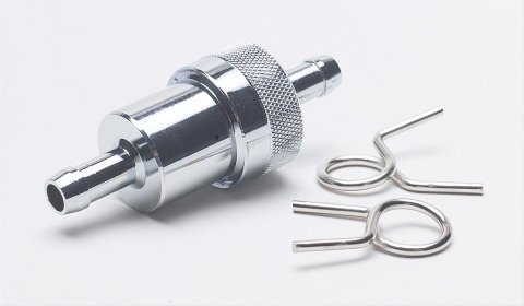 Russell Performance Chrome Street Fuel Filter (3in Length 1-1/8in diameter 5/16in inlet/outlet)