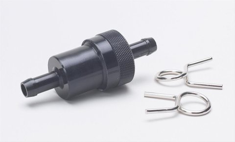 Russell Performance Black Street Fuel Filter (3in Length 1-1/8in diameter 5/16in inlet/outlet)