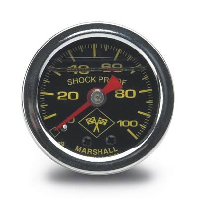 Russell Performance 100 psi fuel pressure gauge black face chrome case (Liquid-filled)