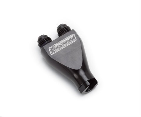 Russell Performance Billet Y-Block Adapter 3/8in SAE Quick Disconnect (2) -6AN Male Flare Black