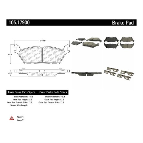 Centric Posi-Quiet Ceramic Brake Pads w/Hardware - Rear