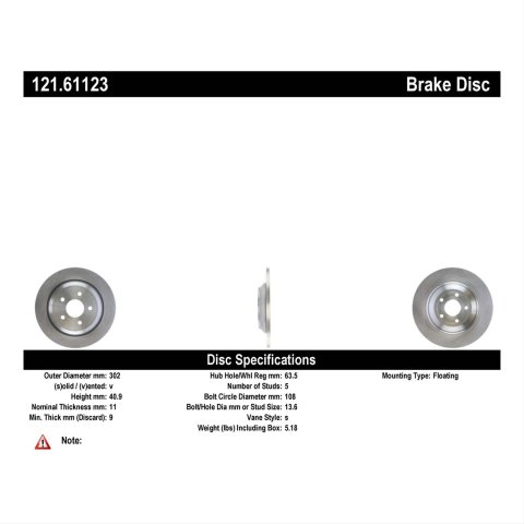 Centric 16-18 Ford Focus RS Standard Rear Brake Rotor