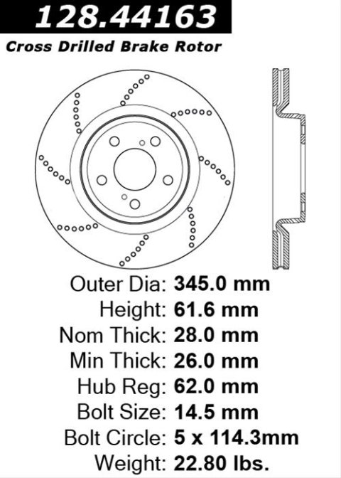 Centric 08-09 Lexus IS-F Drilled Rear Rotor