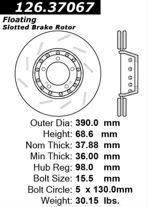 Centric Slotted OE Design Brake Rotor