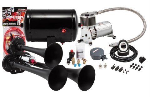 Kleinn Triple Black Horn Kit w/ 130 PSI Air Compressor / 1.0 gal Air Tank