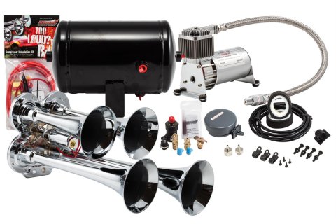 Kleinn Chrome Quad Horn Kit w/ 130 PSI Air Compressor / 1.0 gal Air Tank
